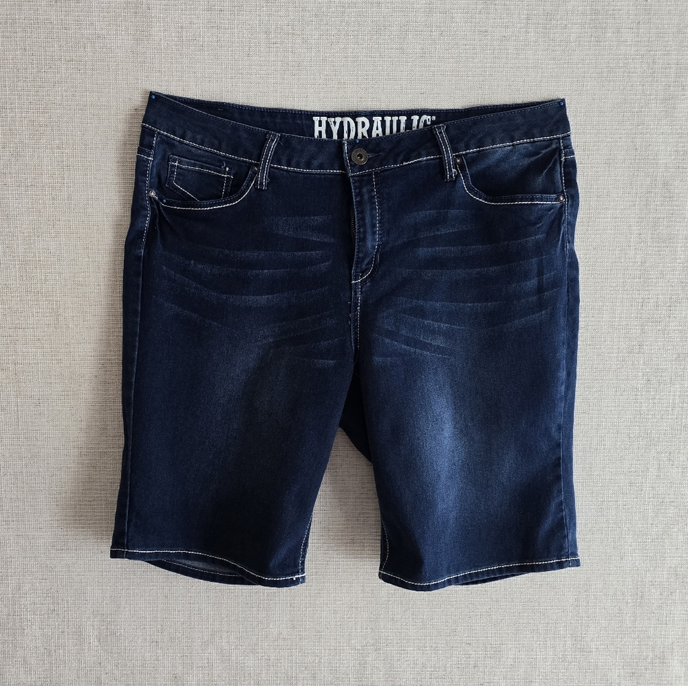 HYDRAULICS Women Long Shorts Jean 5 Pockets Metal Button Closure Stretch